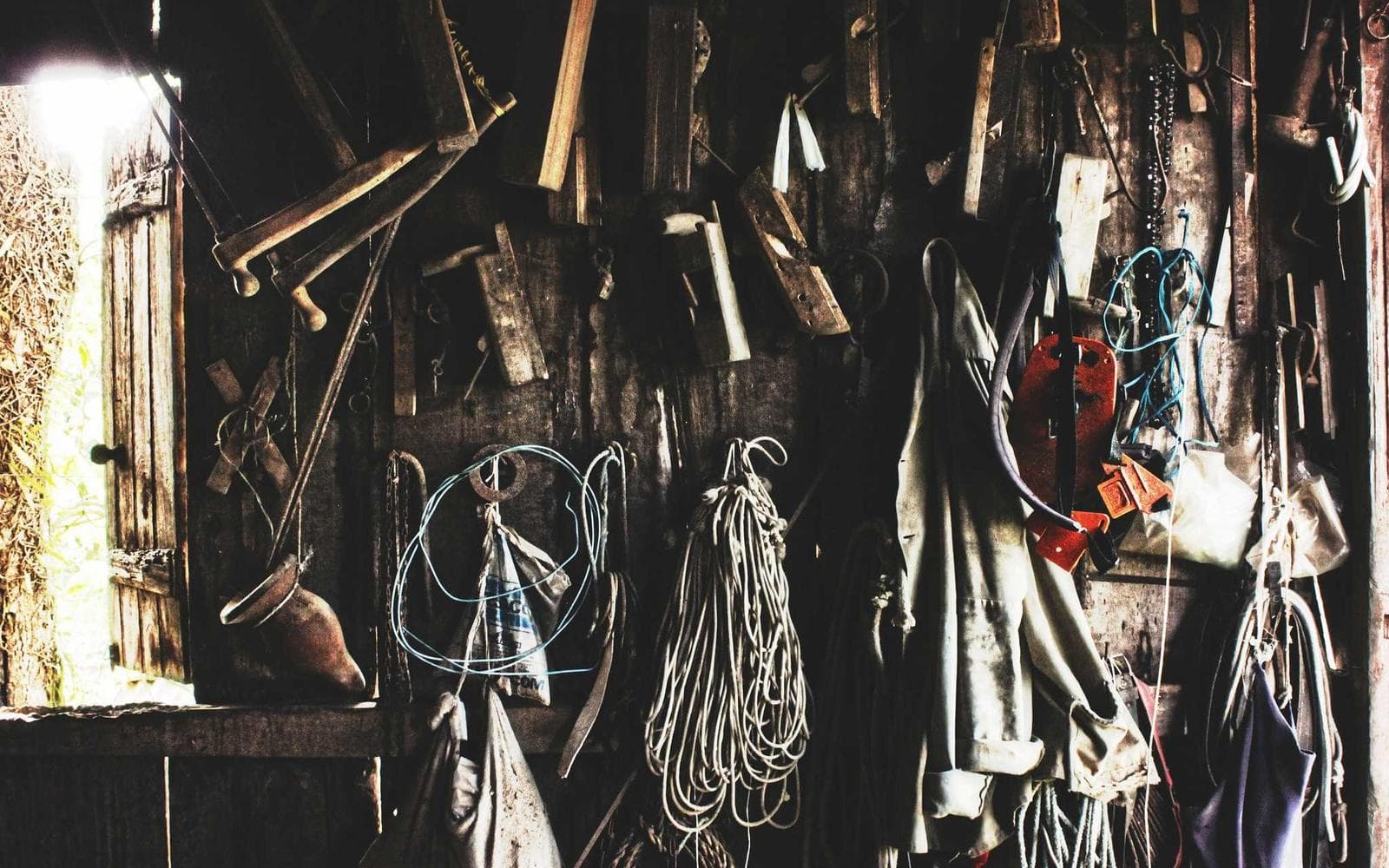 Tools hanging on a workshop wall
