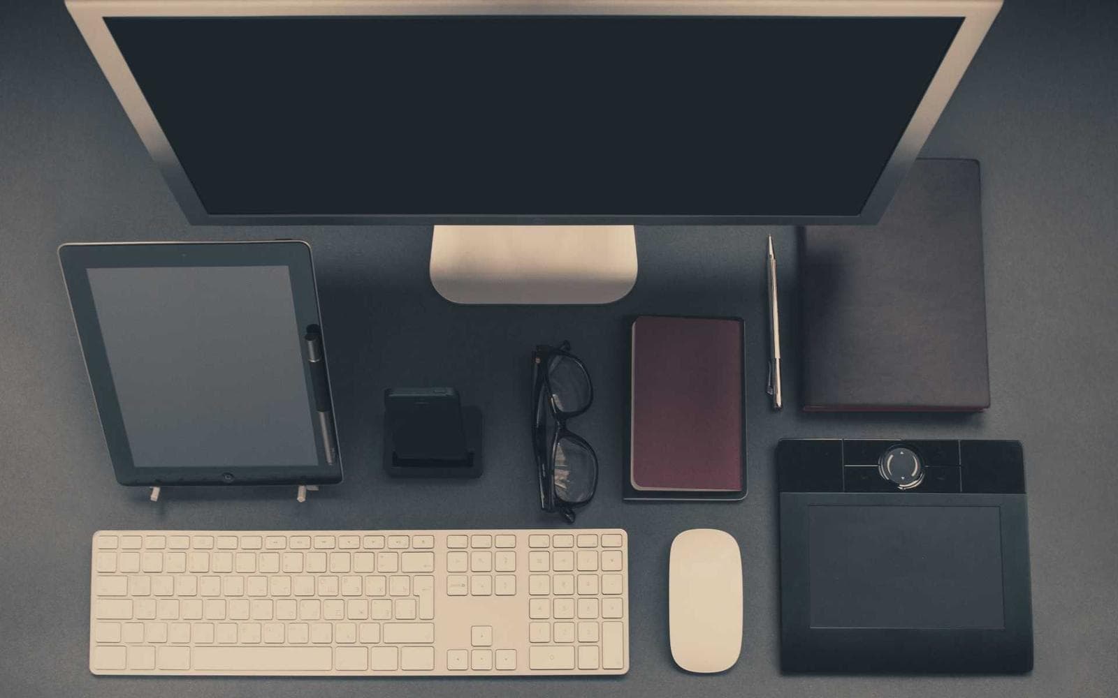 Devices laid out on a desk